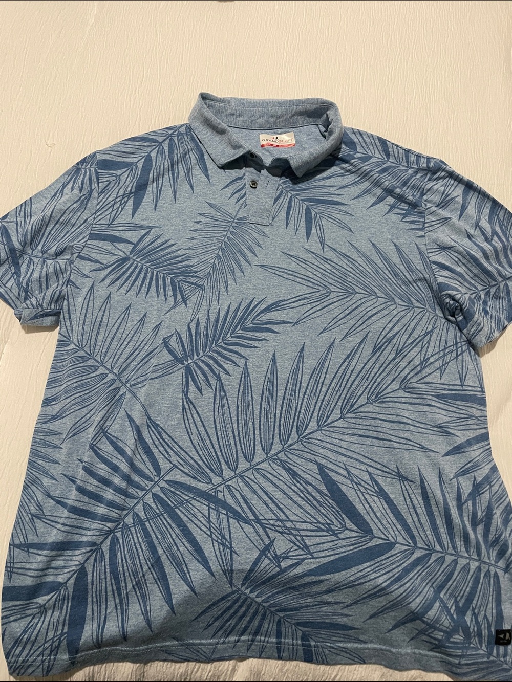 Grand Slam Boys XXL. Blue Palm-Print Polo